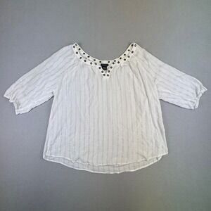 Torrid Women's Plus Size 1X - 1/5 Sleeve 3/4 Sleeve White Gold Stripes Gauze